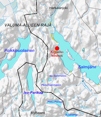 Salmin ulkoilualueen kolme eri valuma-aluetta